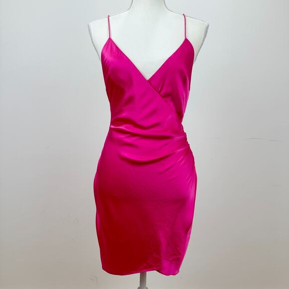 SER.O.YA Leah Silk Slip Dress Pink Mini Deep V Open Back Party Stretch Small NWT - Picture 7 of 14